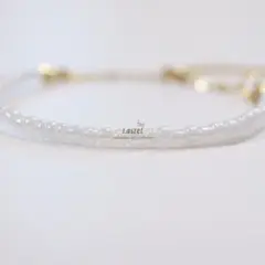 【新作ブレスレット】パールホワイトとゴールドカラーのガラスビーズ(16cm＋α)