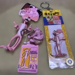 ピンクパンサー PVC ストラップ フィギュア　キーホルダー　3点セット