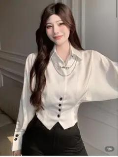 ウエストシェイプ ホワイトシャツ 長袖