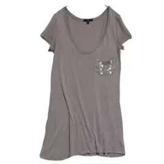 Gap ギャップ　ラウンドネック ロングTシャツ　薄手　グレー　M