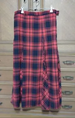 チェック柄 ロングスカート LL 赤 黒 春夏 秋 エレガント