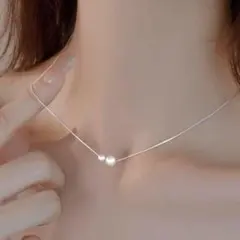 シルバーチェーン×2連パールネックレス レディース 鎖骨美人 韓国 華奢 上品