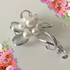 美品✨シルバー パール ブローチ 本真珠 花 コサージュ Silver刻印