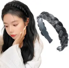 o-waki] カチューシャ 三つ編み ヘアバンド ヘアアクセサリー ブラック)