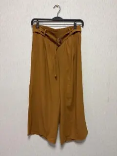 ワイドパンツ ガウチョパンツ ブラウン ベルト付き ウエストゴム LLサイズ