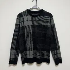 Confirm チェック柄 クルーネックニット ブラック M