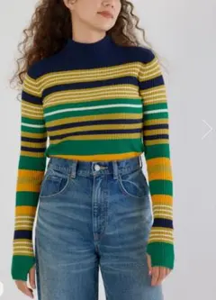 ロデオクラウンズワイルドボウル マルチボーダー ニットトップス 柄NVY 新品