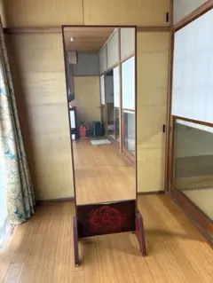 姿見 スタンドミラー 鎌倉彫調 朱塗り 和家具 昭和レトロ 全身鏡 約