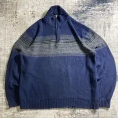00s カルバンクライン コットン ニット ハーフジップ ブルー 短丈 Y2Kのサムネイル