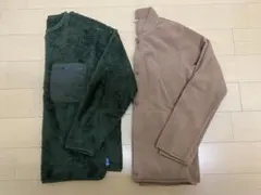 フリース長袖カットソー 緑色 茶色150