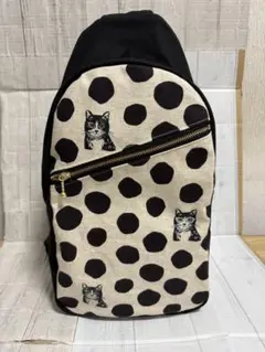 新品ハンドメイド　MJBボディーバッグ（大）　エチノ黒猫ドット