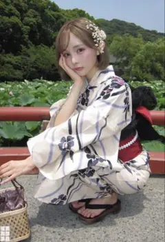 浴衣 帯セット 花柄 アイボリー レッド