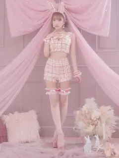 【sugar】 ツイードバニーリボンセットアップ（パンツ）ピンク/Sサイズ