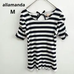 allamanda アラマンダ ボーダー カットソー リブ バックリボン 白 黒のサムネイル
