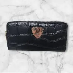 芦屋ダイヤモンド 黒 クロコダイル風 長財布 ラウンドジップ