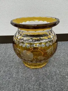 昭和レトロ ガラスキャニスター キャンディポット アンバー ローズ柄