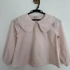 futafuta フリル付き襟のピンクストライプシャツ　120