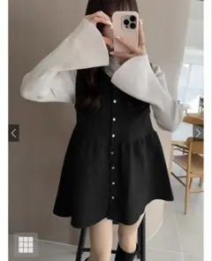 ペプラムニットベスト　ブラック