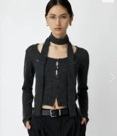 MIX YARN KNIT トップス タイ、カーディガンセット