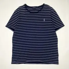 ポロ ラルフローレン ボーダー Tシャツ L ポニー 古着 半袖 紺×水色 丸首