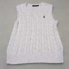 ラルフローレン ケーブルニット Vネック セーター ベスト ライトグレー XS