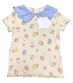 【新品未使用】サンリオ 襟付き 半袖 リブ Tシャツ 総柄 イエロー 95cmのサムネイル