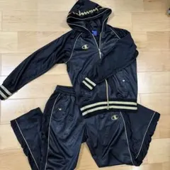 Champion フード付きジャージ ブラック セットアップ