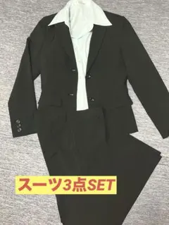 ★スーツ3点SET★黒ジャケット　黒パンツ　水色ストライプシャツ