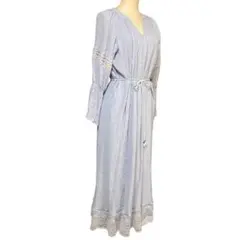 美品★Chico 総レースロングワンピース ブルーグレー くすみカラー 切り替え