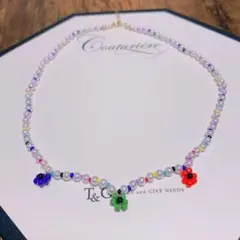 流行り カラフル お花 ビーズネックレス 韓国 ネックレス かわいい