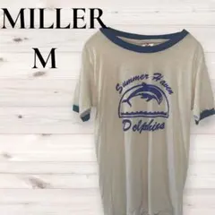 ミラー イルカ Ｔシャツ リンガー M 白青 綿ポリ お出かけ デイリーのサムネイル