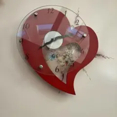 ハート型 壁掛け時計 赤