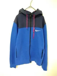 ナイキ　ジップアップジャケット　メンズS　青・黒系　バイカラー　綿　胸ポケット