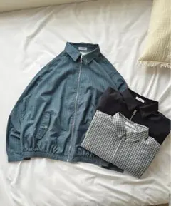 グリーンチェック ジップアップジャケット