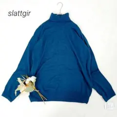 スラットジール　大きいサイズ　洗えるタートルネックニット　5LTT　青　トール