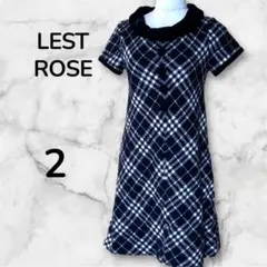 LEST ROSE チェック柄 半袖ミニ丈ワンピース 膝上丈　ウール混　襟ベロア