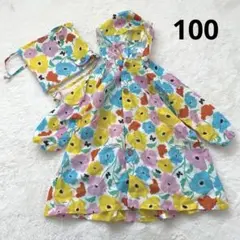 キッズ　花柄　レインコート　カッパ　100