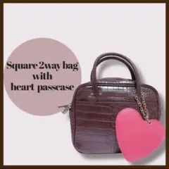 ［2点SET］パスケース付きスクエア2way バッグ　ブラウン クラシカル