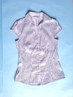 ZARA 半袖シャツ 白×シルバー ストライプ　フレンチスリーブ　S～M