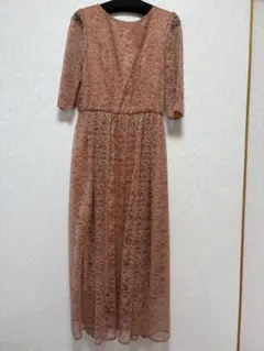 ピンク レース Vネック パーティードレス