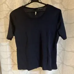 オンワード樫山 ニット カットソー ネイビー 44 五分袖 大きいサイズ　LL