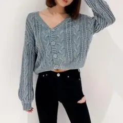 GYDA ケーブル編み カーディガン ライトブルー オーバーサイズ