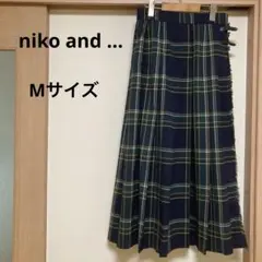 ニコアンド　プリーツスカート　チェックスカート　ネイビー　秋冬
