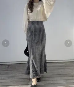 LAUIR ウールライクチェック　マーメイドスカート ブラック