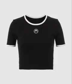 MARINE SERRE ブラック クロップドTシャツ 正規品 MARINE SERRE クロップドTシャツ 黒 - メルカリ