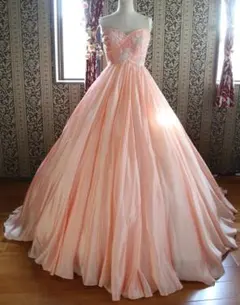 474ラトリエマリアージュ高級ウエディングドレス9号Mサイズサーモンカラードレス