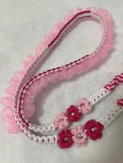 スマホショルダーストラップ ハンドメイド マクラメ ピンク チュールストラップ