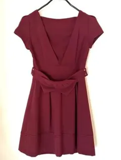 パーティ　結婚式　発表会　ドレス　ボルドー　膝丈ワンピース