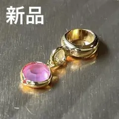 【新品】ミニネックレストップ　ゴールド枠・ピンクストーン　華奢