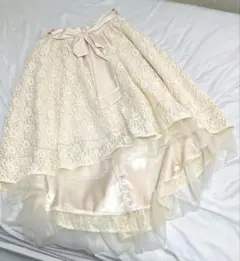 axes femme アイボリー レース フレアスカート リボン付き